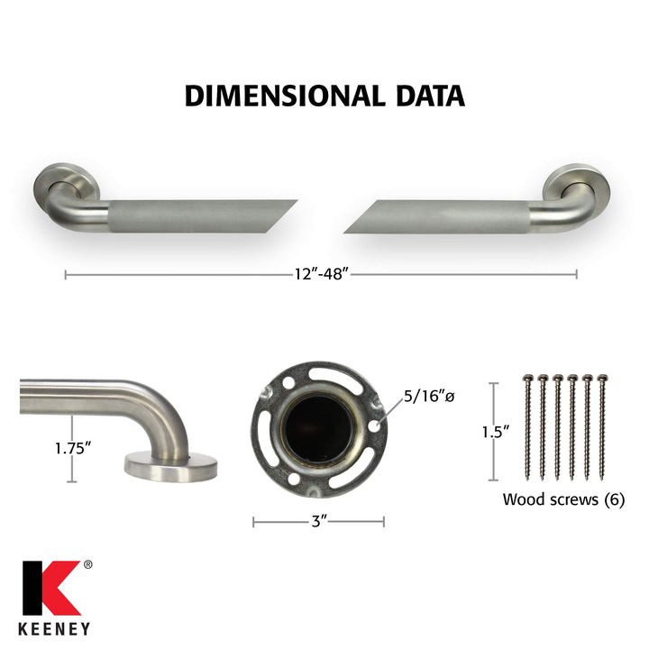 Keeney PP19347G tainless teel Grab Bar 1.25 In. Dia. x 48 In. Exposed crew 48"