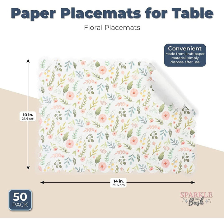 Paper Placemats for Table Floral (14 X 10 in 50 Pack) Multi Color Rectangle - Diamond Home USA