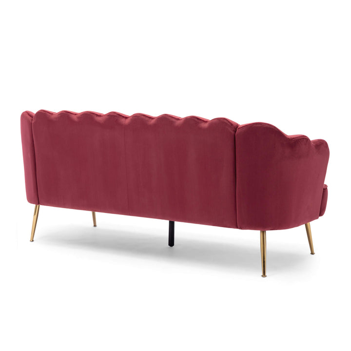 Christopher Knight Home Reitz Channel Stitch 3 Seater Shell Sofa - Velvet - Berry Red + Gold - Diamond Home USA