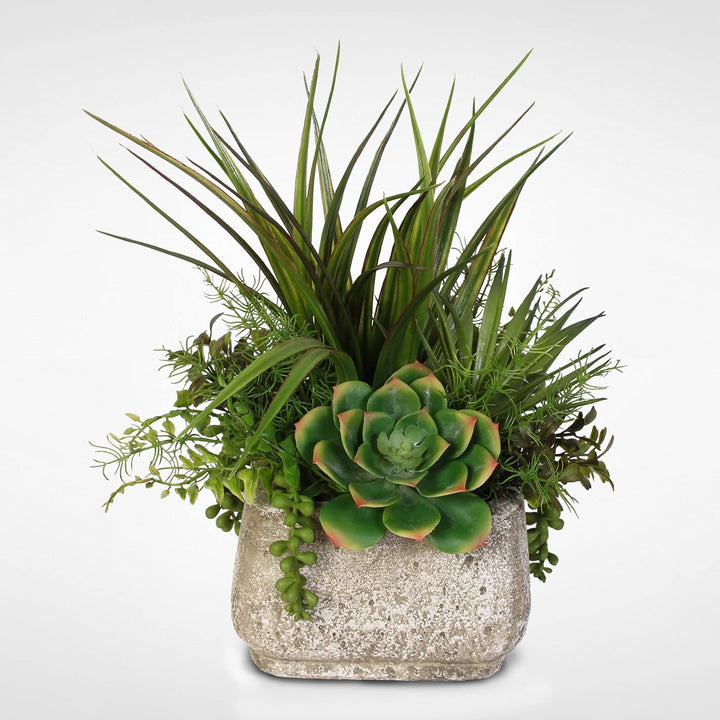 Jenny Silks Artificial Succulent Variety in Stone Pot - Green - Diamond Home USA