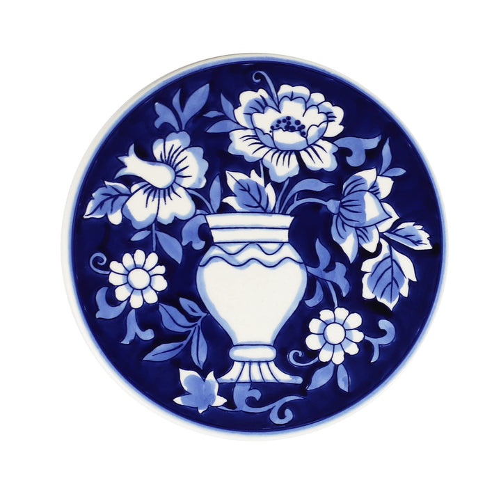 Euro Blue Garden Asian-Inspired Stoneware 8in Trivet 8 X 0.2 Off/White Ceramic