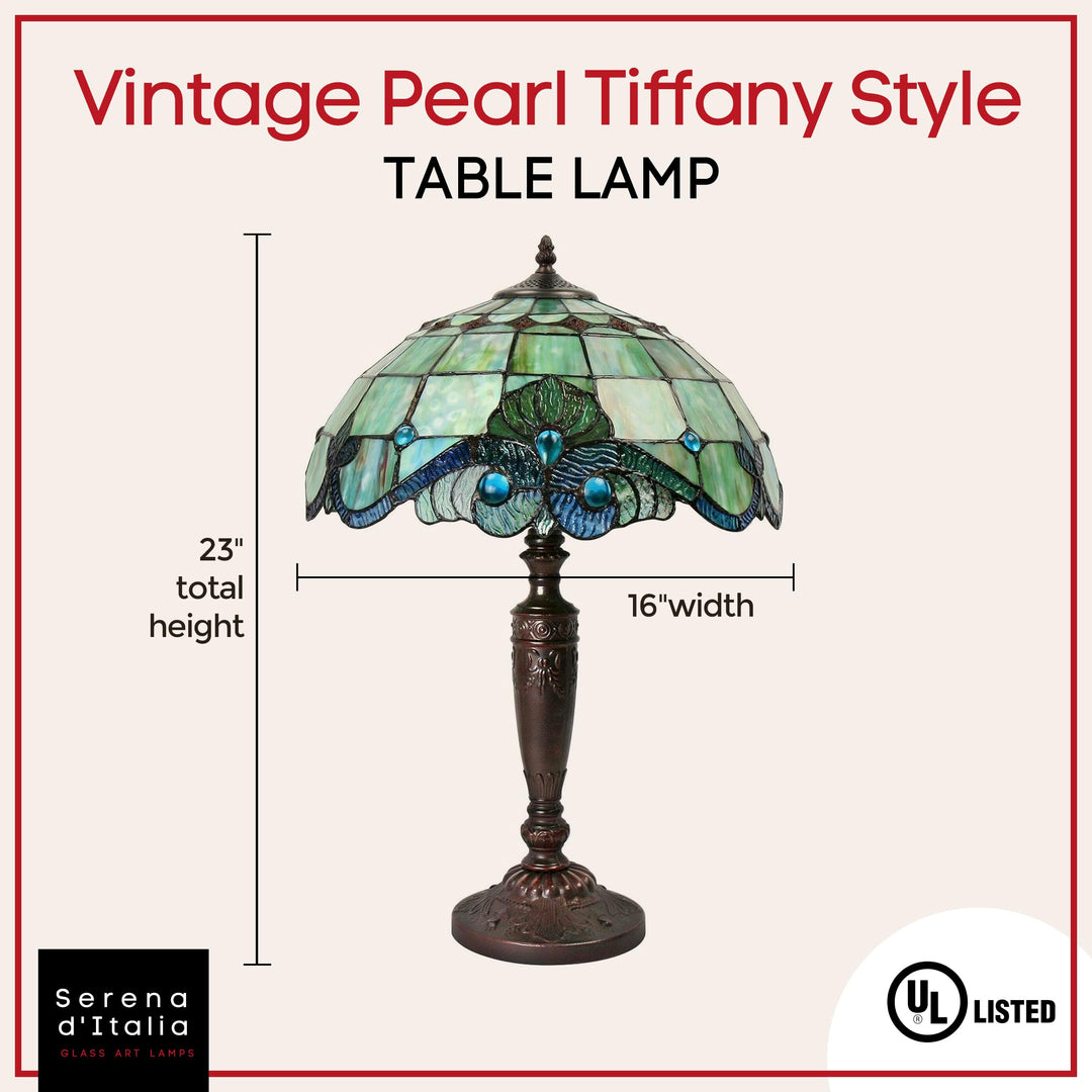 Serena D'italia Tiffany Table Lamp - Vintage Pearl Antique Desk Nightstand - - Diamond Home USA