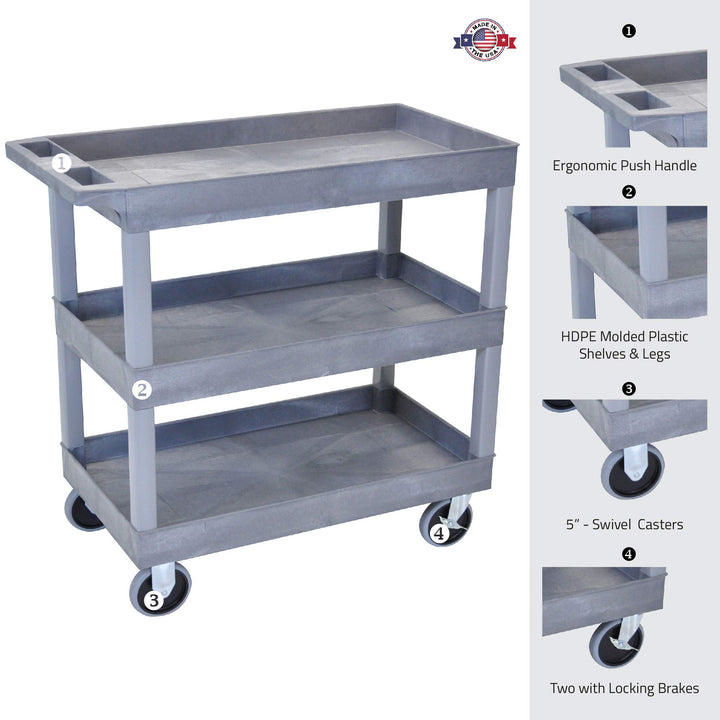LUXOR EC111HD-G Multipurpose Utility Tub Cart with Three Shelves 375 lbs. Weight - Diamond Home USA