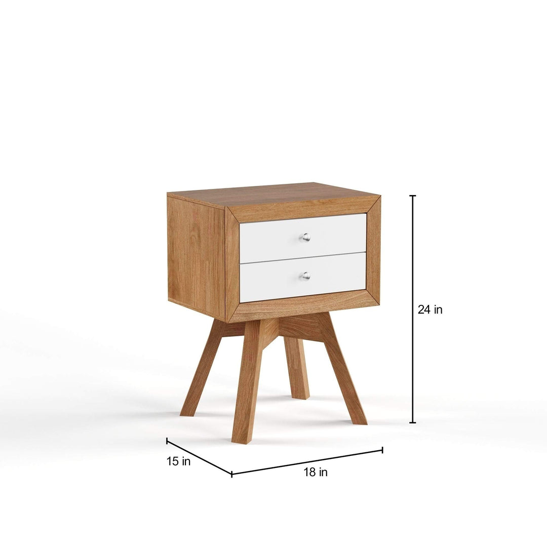 Two-Tone Nightstand Brown White Mid-Century Modern Scandinavian Wood Walnut - Diamond Home USA