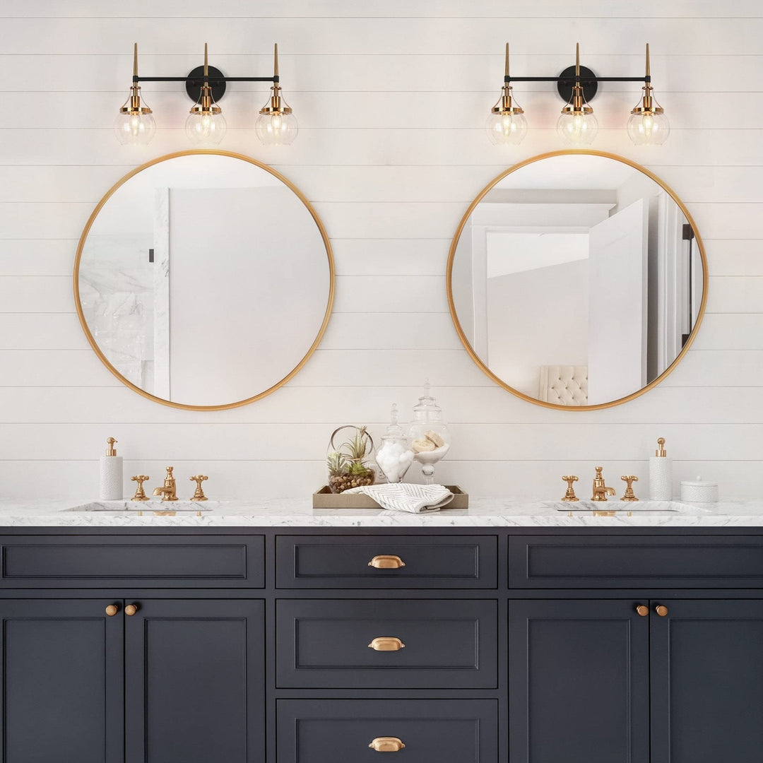 Modern Glam 3-light Glass Bathroom Vanity Lights Black Gold Wall Sconces 21.5"/3-Light - Diamond Home USA