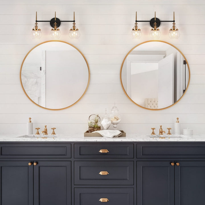 Modern Glam 3-light Glass Bathroom Vanity Lights Black Gold Wall Sconces 21.5"/3-Light - Diamond Home USA