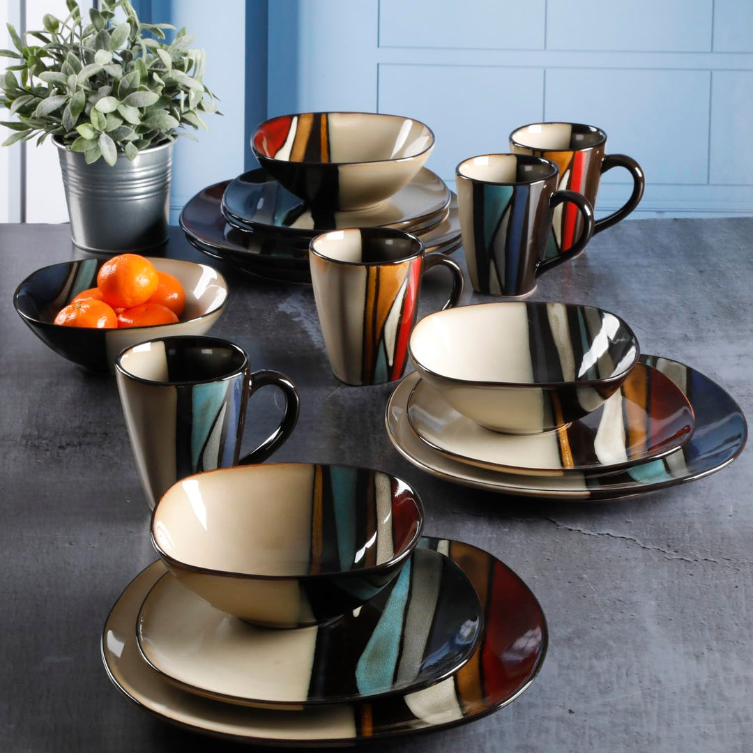 Gibson Elite Althea 16 Piece Reactive Glaze Dinnerware Multicolor - Service - Diamond Home USA