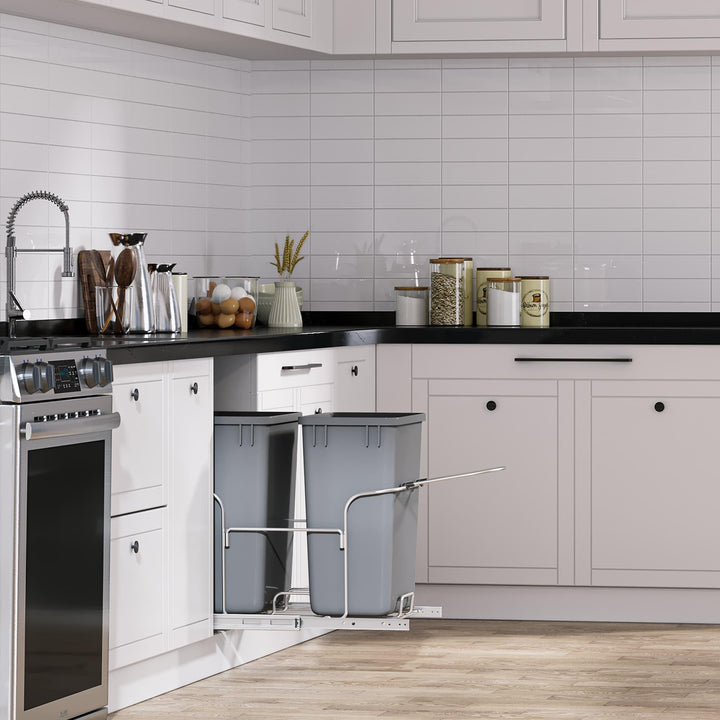 Resin Double 30l Pull Out Kitchen Waste Containers 30l+30l Grey Plastic - Diamond Home USA