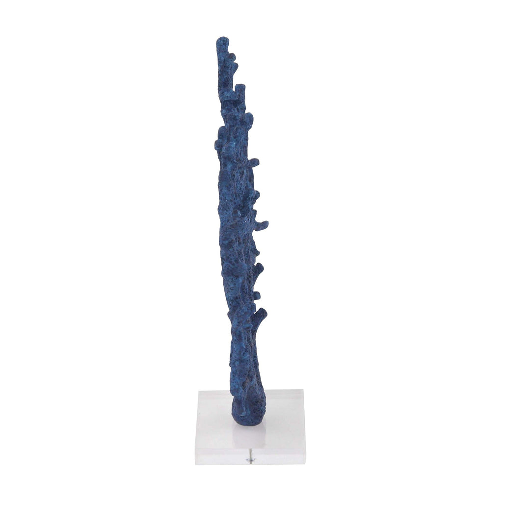 Coastal Polystone Blue Branched Coral Sculpture Nautical Resin Brass Finish - Diamond Home USA