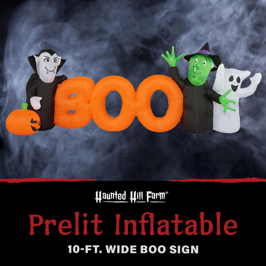 Haunted Hill Farm 10-ft. Wide Vampire Ghost and Witch Boo Sign Blow Up with - Diamond Home USA