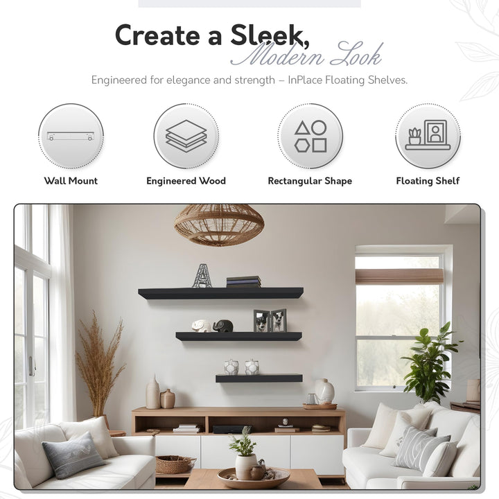 InPlace Durable Shelf with Invisible Brackets - Easy to Install & Remove Deep - Diamond Home USA