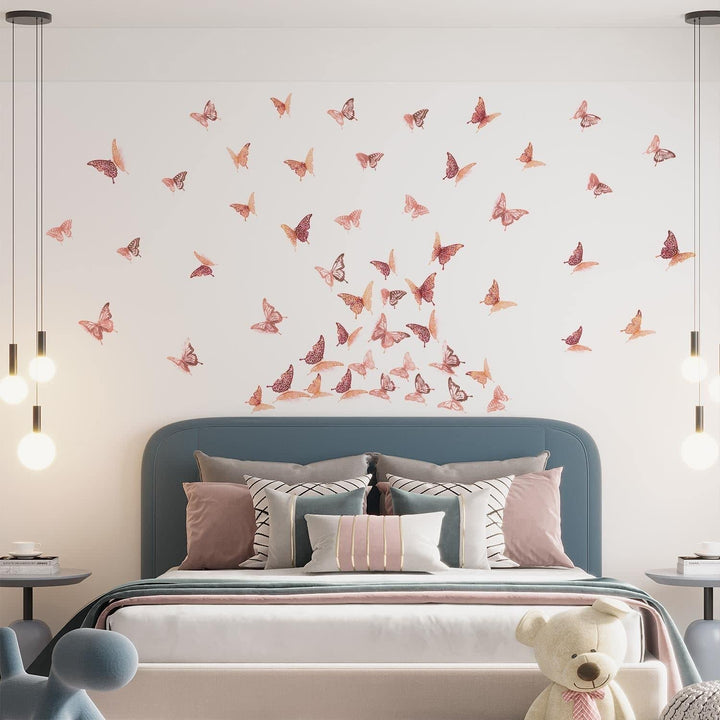 52pcs 3.1" X 4.5" Rose Gold 3D Butterflies Wall Decals Stickers Home Removable - Diamond Home USA