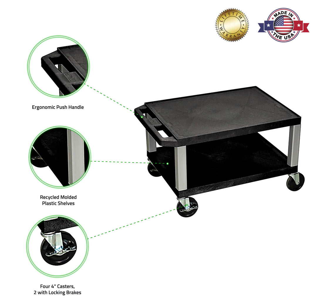 LUXOR WT16-N 16"H A Cart - Two Shelves - Nickel Legs Multipurpose Storage for - Diamond Home USA