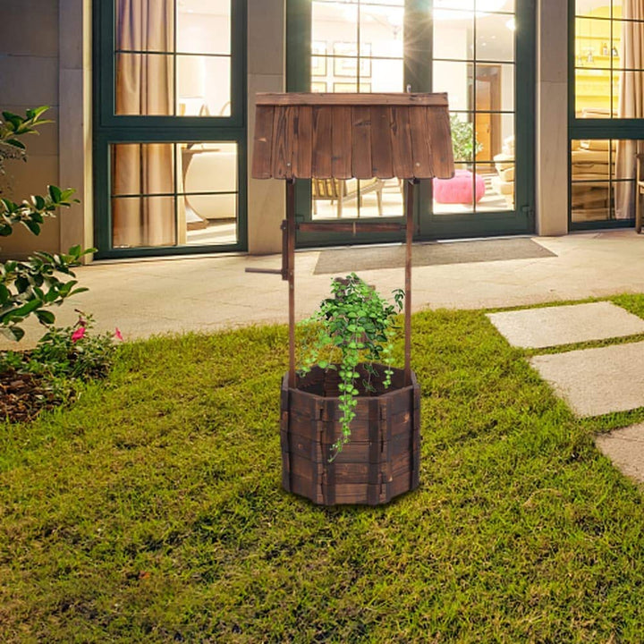 Outdoor Decoration Wooden Wishing Well Flowerpot Brown Modern Contemporary Round 22*45 - Diamond Home USA