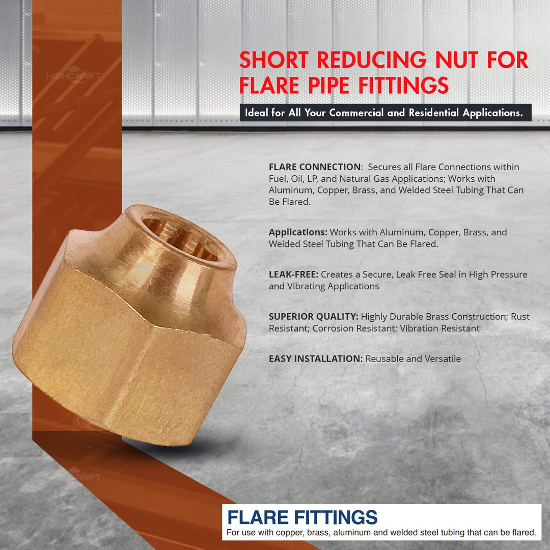 highcraft G41GTS-5812 Short Reducing Nut for Flare Pipe Fittings 5/8" x 1/2" - Diamond Home USA