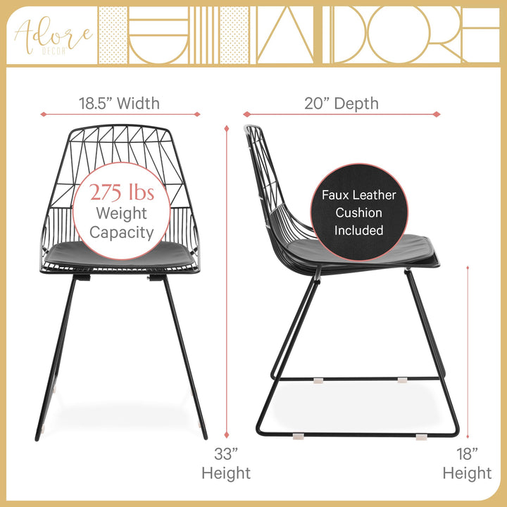 Adore Decor Vivi Metal Dining Chair Set of 2 Noir Black - Diamond Home USA