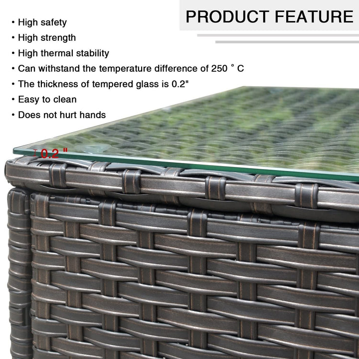 Garden Outdoor Wicker Coffee Table with Glass Top Brown Modern Contemporary - Diamond Home USA