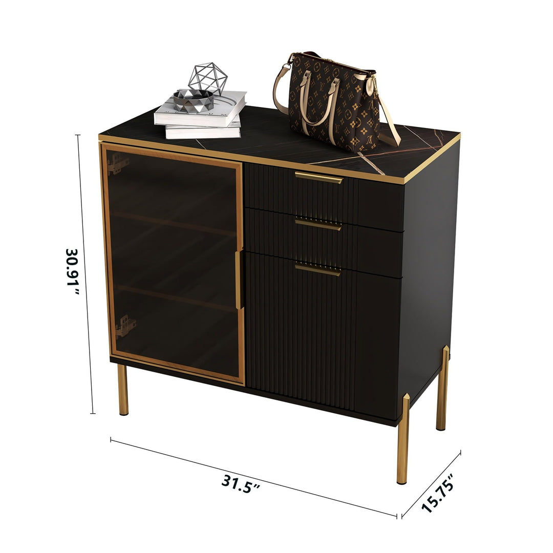 Corrugated Two-Drawer Door Cabinet Black Modern Contemporary MDF Includes - Diamond Home USA