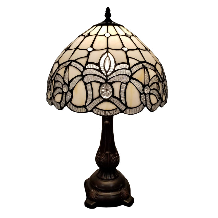 Tiffany Style Table Lamp Banker 19" Tall Stained Glass White Mahogany Elegant