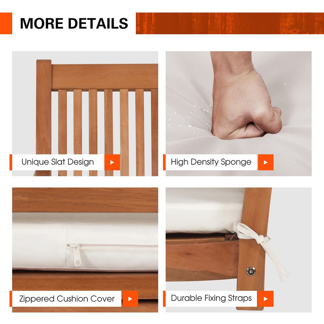 2-Person Hanging Porch Swing Wood Bench with Cushion Curved Back Brown - Diamond Home USA