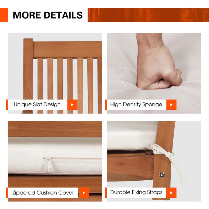 2-Person Hanging Porch Swing Wood Bench with Cushion Curved Back Brown - Diamond Home USA