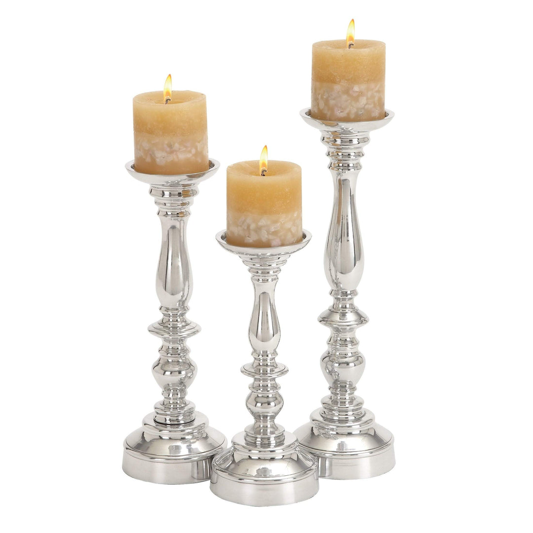 Silver Aluminum 10/12/14-inches High Candle Holder (Set of 3) Glam - Diamond Home USA
