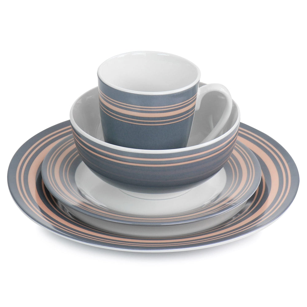 Silver Wind 16 Piece Fine Ceramic Dinnerware Set In Grey And Pink Border - Diamond Home USA