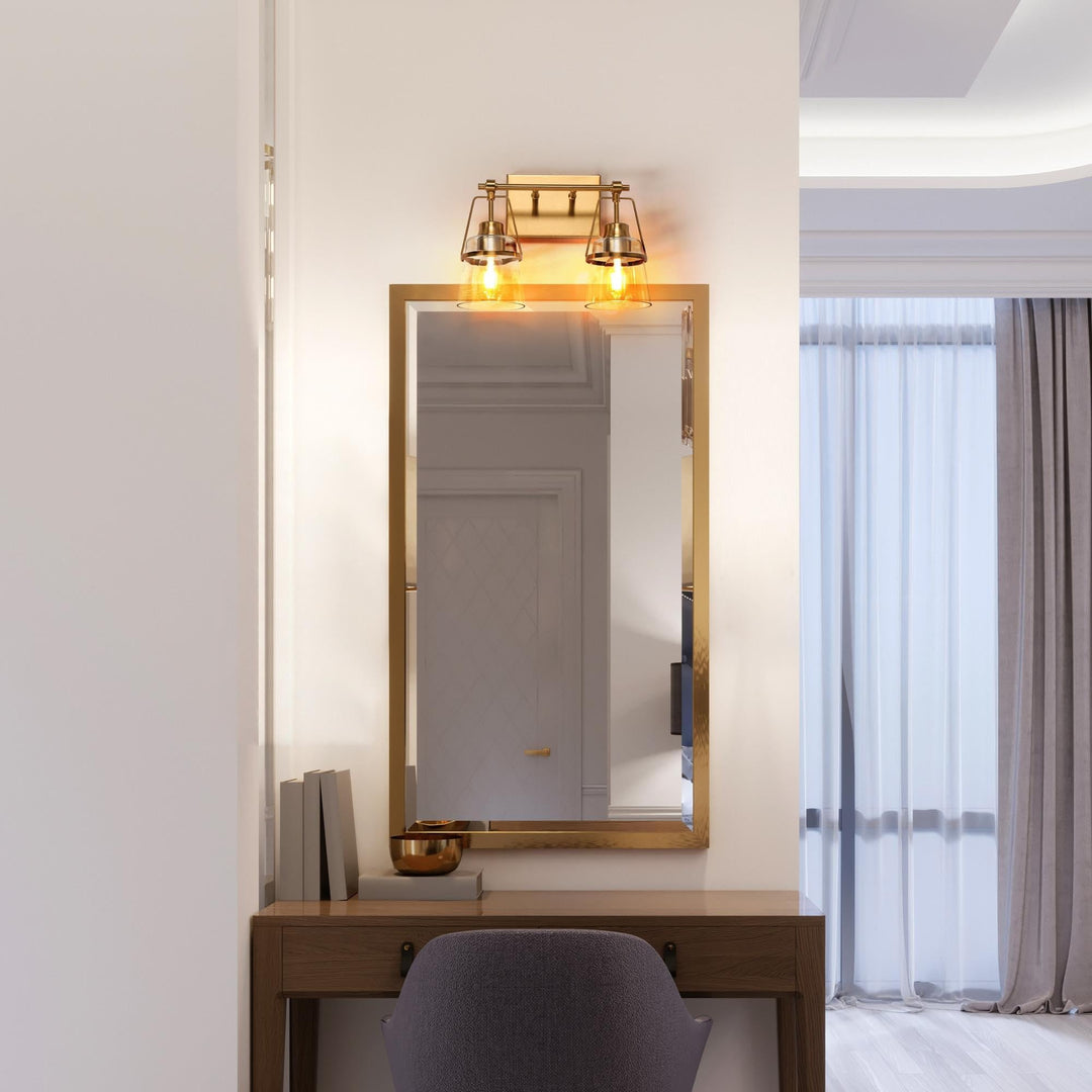 Mid-Century Modern 2-Light Clear Glass L 13.4" X D 5.7" H 10" Gold Glam - Diamond Home USA