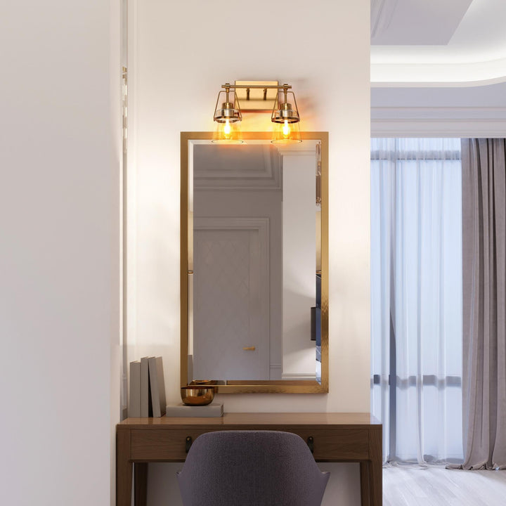 Mid-Century Modern 2-Light Clear Glass L 13.4" X D 5.7" H 10" Gold Glam - Diamond Home USA