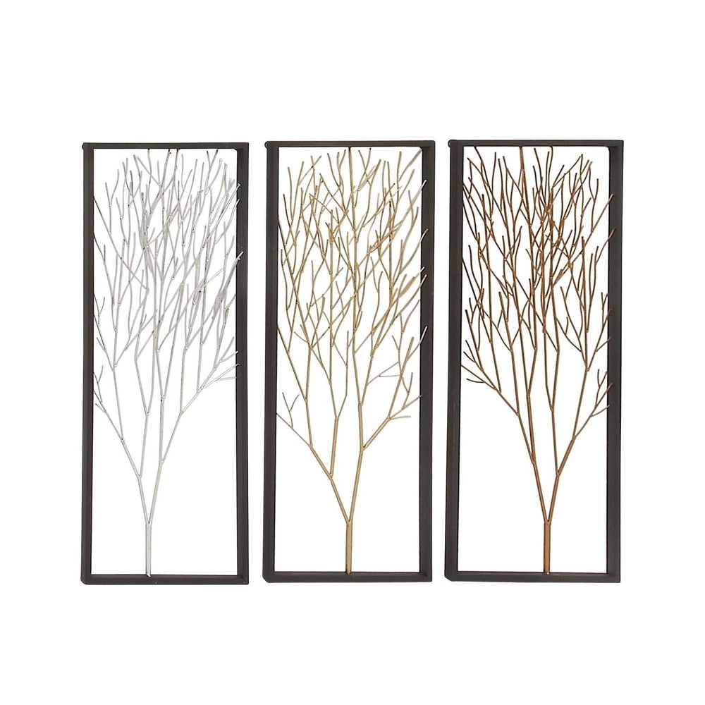 Metal Wall Panel Set of 3 12 Inches Wide 32 High Multi Color Modern Contemporary - Diamond Home USA