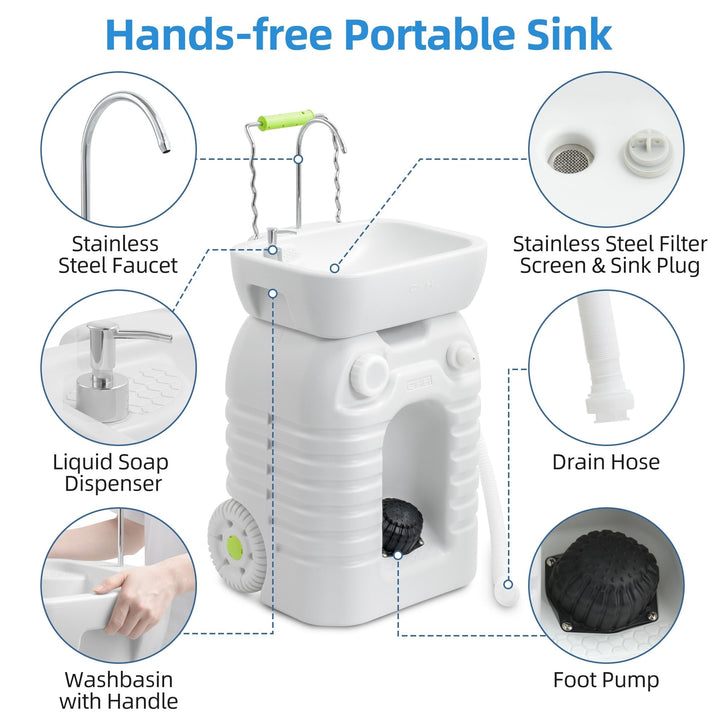 Portable Camping Sink 45 L Handwashing Station with Adjustable Wash Basin Soap - Diamond Home USA