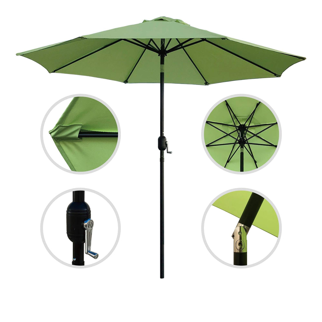 9' Patio Umbrella Outdoor Table with 8 Sturdy Ribs (Green) Black Green Nature - Diamond Home USA