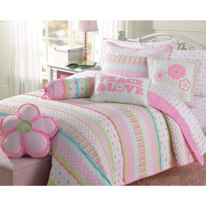 J&C Girls Pink and Pastels Cotton Quilt Set (Twin) Twin - 2 Piece
