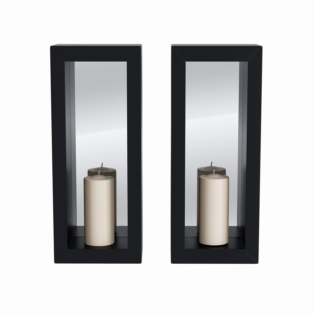 Vertical Mirror Pillar Candle Sconce (Set of 2) Black Rustic Iron - Diamond Home USA