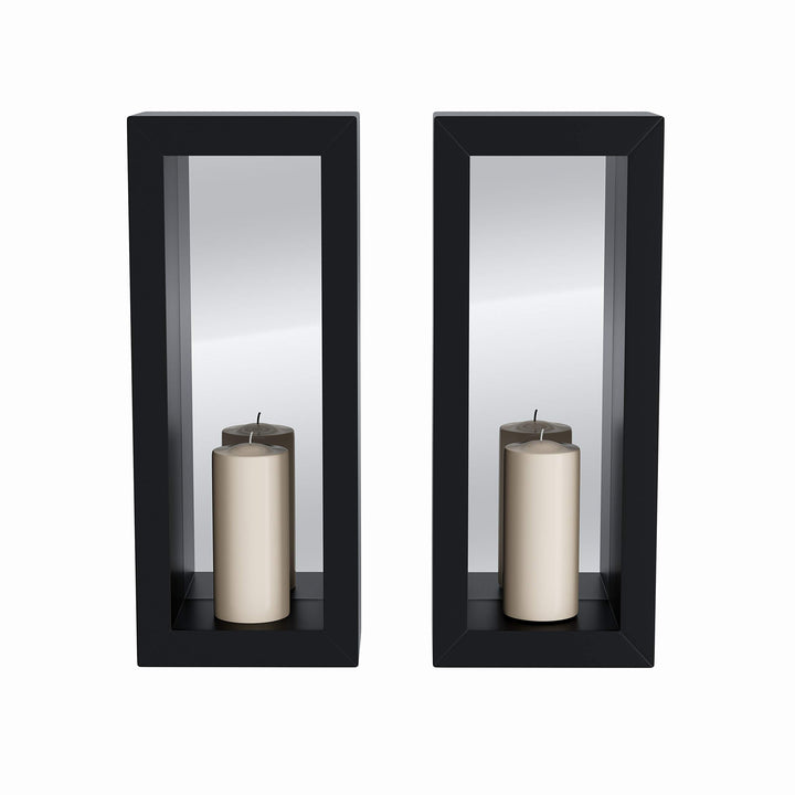Vertical Mirror Pillar Candle Sconce (Set of 2) Black Rustic Iron - Diamond Home USA