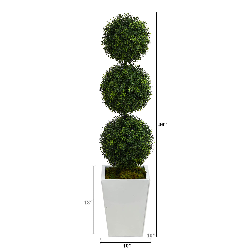 Nearly Natural 46in. Boxwood Triple Ball Topiary Artificial Tree in White - Diamond Home USA