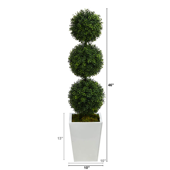 Nearly Natural 46in. Boxwood Triple Ball Topiary Artificial Tree in White - Diamond Home USA