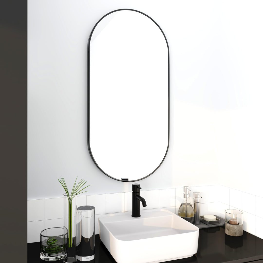 Frame Bathroom Oval Wall Mirror 38.6 Black