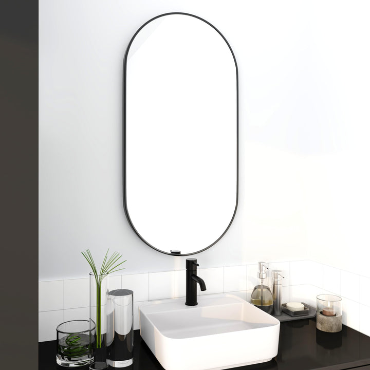 Frame Bathroom Oval Wall Mirror 38.6 Black