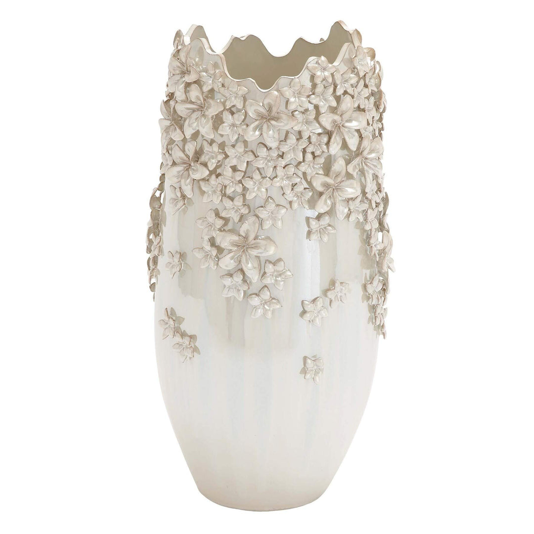 White Ceramic 19-inch High X 10-inch Wide 3D Applique Vase - Diamond Home USA