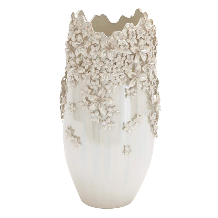 White Ceramic 19-inch High X 10-inch Wide 3D Applique Vase - Diamond Home USA