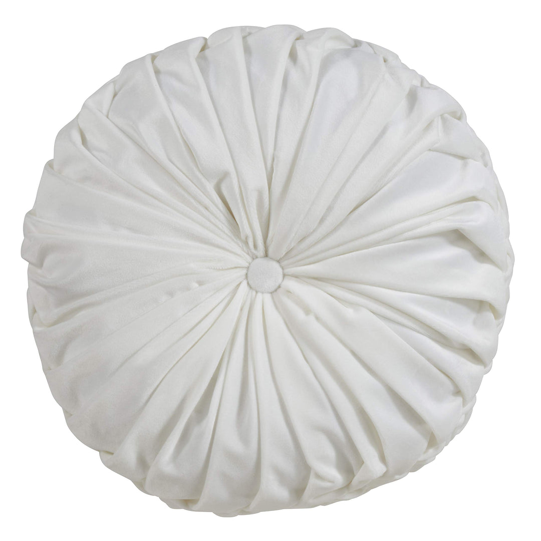 SARO LIFESTYLE Madison Collection Round Velvet Pintucked Throw Poly Filled White