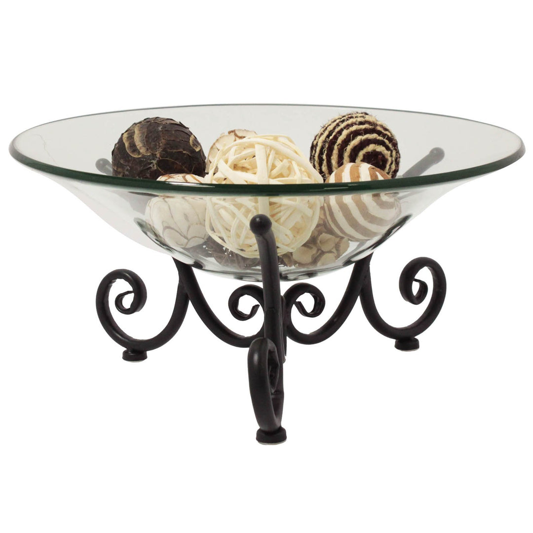 Urban Designs Imported Decorative Iron Scroll Stand with Round Glass Bowl Clear - Diamond Home USA