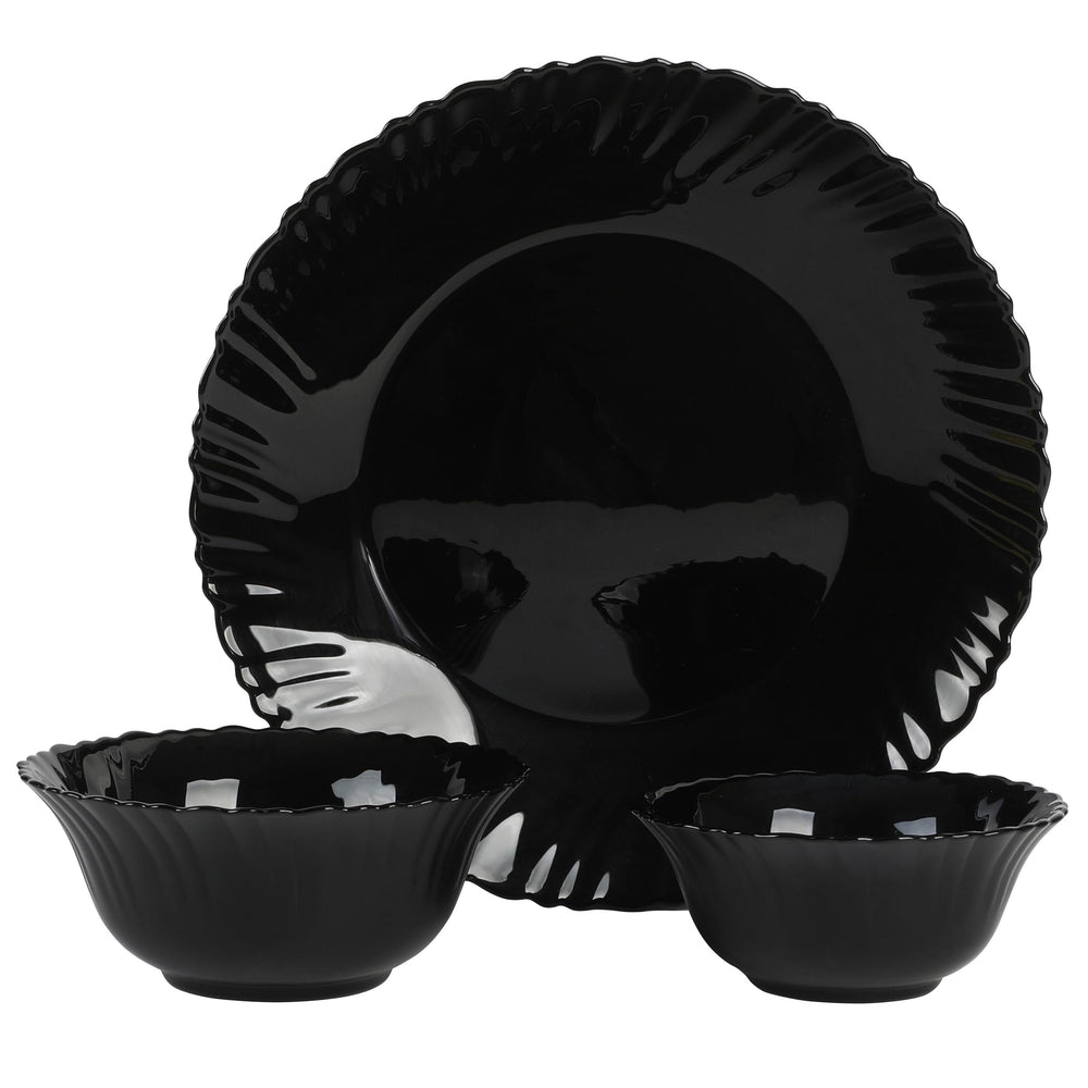 12 Piece Glass Dinnerware Set Black Textured Modern Contemporary Round - Diamond Home USA