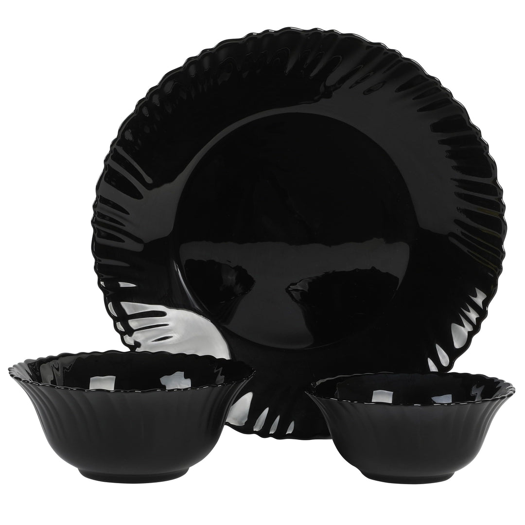 12 Piece Glass Dinnerware Set Black Textured Modern Contemporary Round - Diamond Home USA
