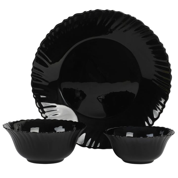 12 Piece Glass Dinnerware Set Black Textured Modern Contemporary Round - Diamond Home USA