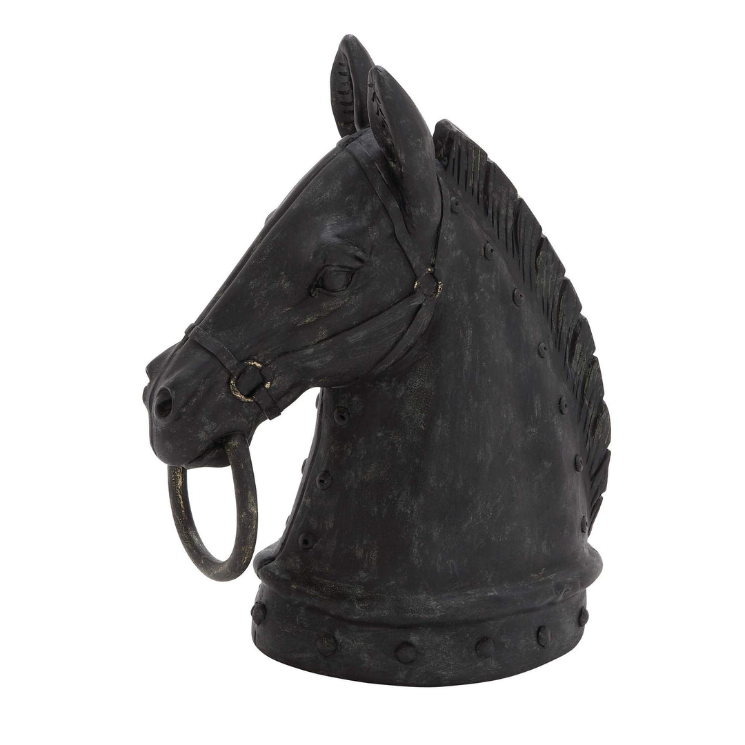 Jartop Polystone Horse Head Sculpture Black Resin - Diamond Home USA