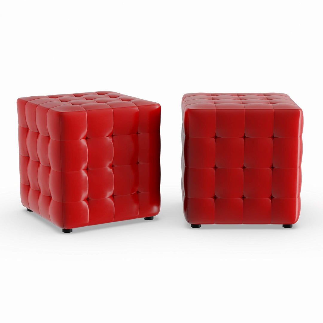 Las Red Cube Ottoman (Set of 2) Modern Contemporary Solid Square Faux Leather