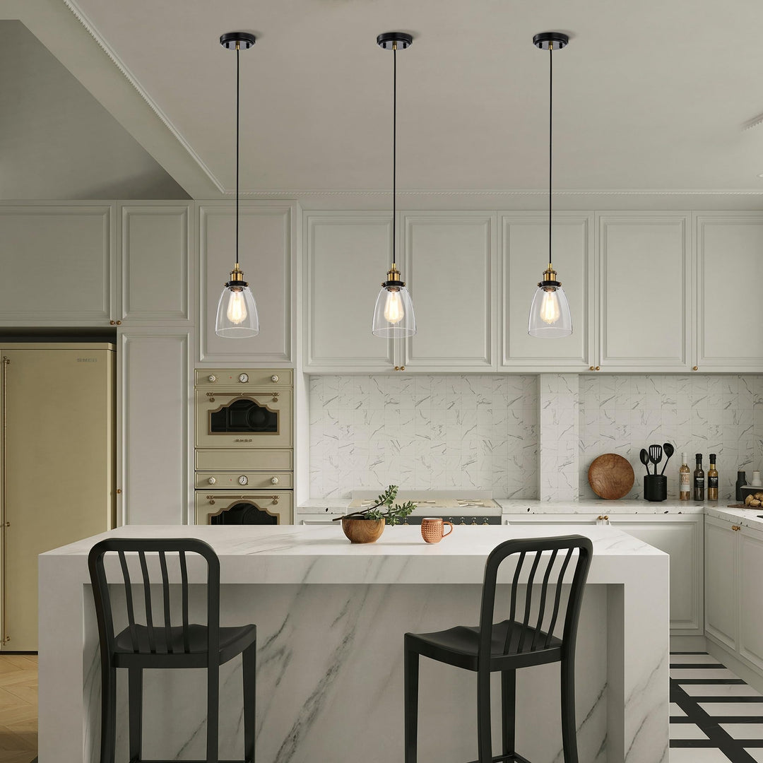 Black and Antique Brass Finish 1-light Mini with Clear Bell Glass Shade - Diamond Home USA