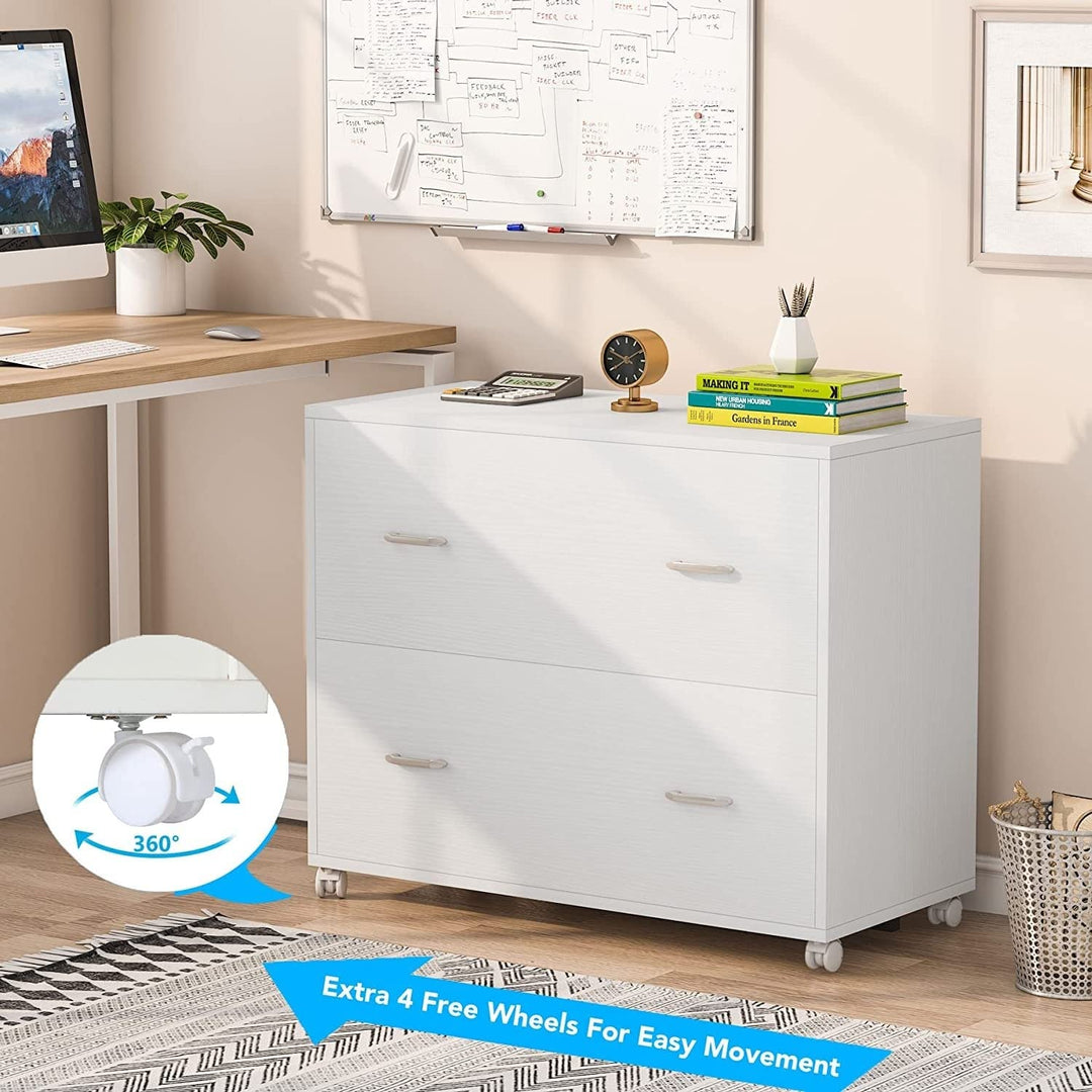 Bluebell 2-Drawer Wood Lateral File Cabinet with Wheels A4 Size White Modern - Diamond Home USA